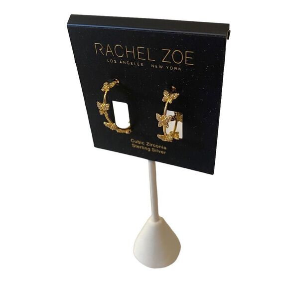 Rachel Zoe Sterling Silver & Cubic Zirconia Gold Toned Butterfly C Hoops. - Picture 3 of 5